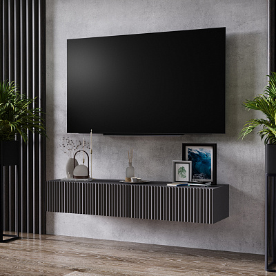 Тумба навесная под ТВ серый графит 150